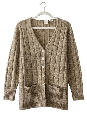 Summit Hill Oatmeal Ribbed Cardigan Cottagecore Grandpa Sweater L Back to School